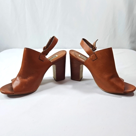 Dune London Brown Leather Buckle Strap Mules Sz 38 - Picture 5 of 7